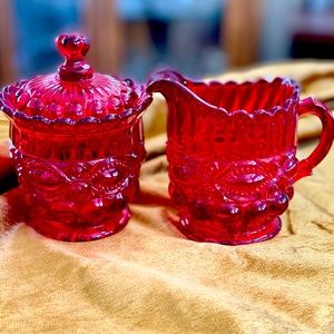 L.G. Wright by Fenton Eyewinkler Ruby Red Cream & Sugar Set